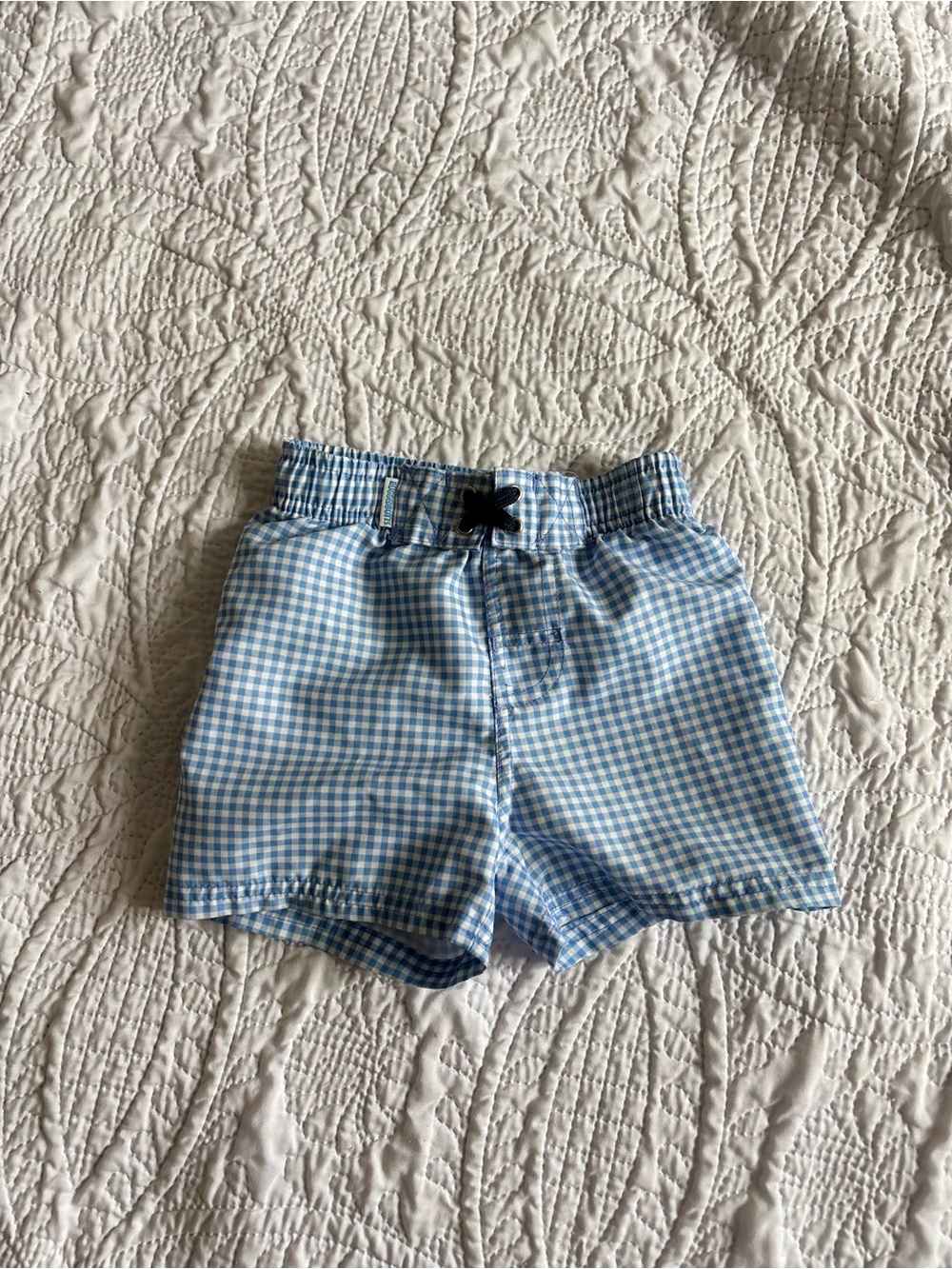 Kids' Blue Gingham Swim Trunks